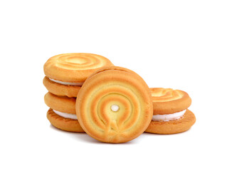 Sandwich cookies with cream isolated on white background
