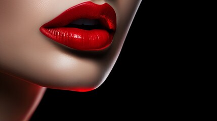 Red Lips Make up Close up view of beautiful woman lips with red lipstick. Fashion make up,ai generate