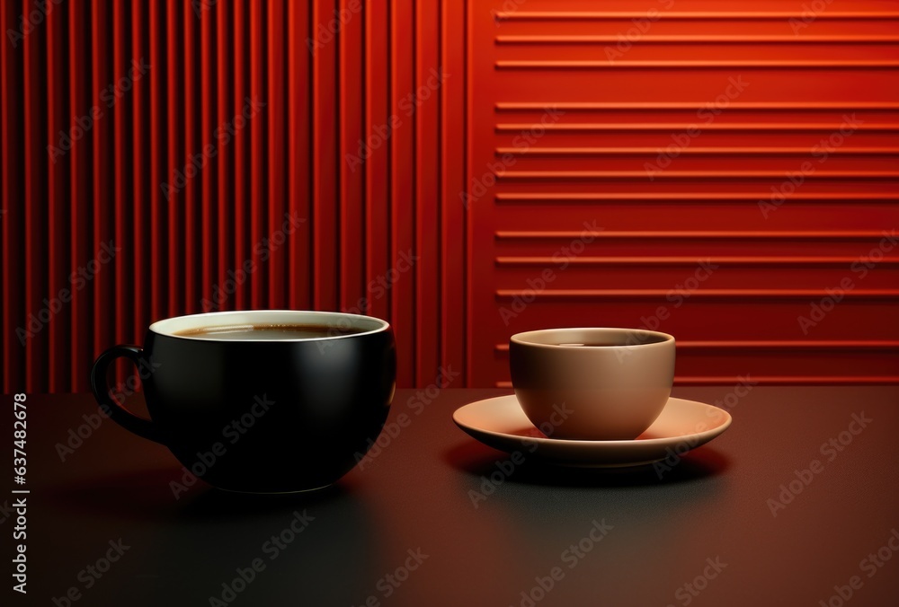 Poster a cup and saucer sitting on a table. generative ai image.