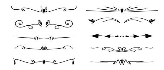 Set of linear text dividers.Vector graphics.	