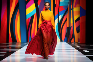 Fashion model walking down a runway