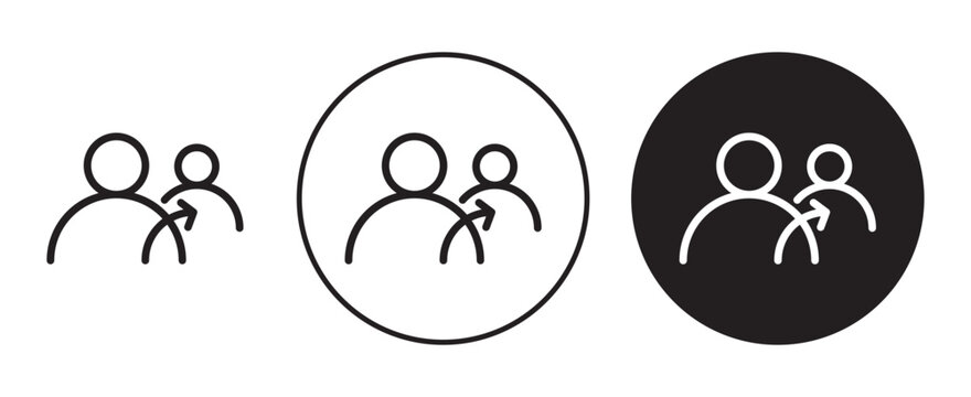 Refer vector icon set. referral connection program symbol. recommend business client, employee or candidate icon. Refer a friend sign in black color. suitable for apps and web UI designs.