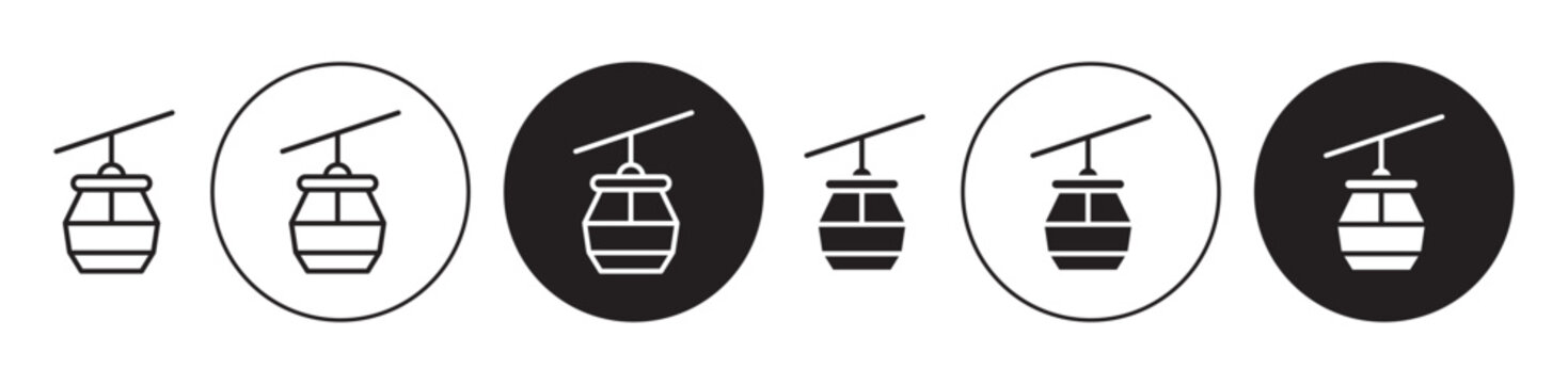Cable car vector icon set. ski funicular symbol. mountain ropeway cablecar sign in black color. 