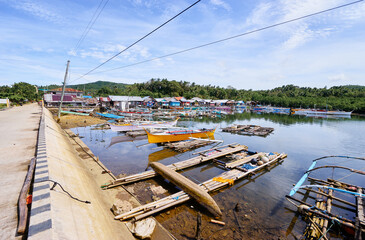 Traditional fishing boats harbour at Siargao, Philippines.