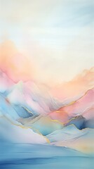 Colorful breathtaking landscape, lymphography alcohol ink soft colors and fading into misty background