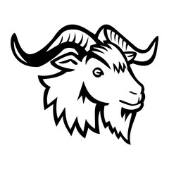 Mascot illustration of head of Juan Fernandez wild goat viewed from the side 
on isolated background in retro style.