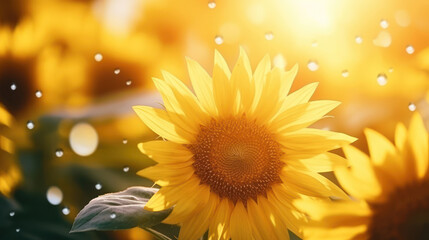 Obraz premium Close up sunflower on blur sunny background. 