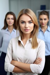 Fototapeta premium portrait of an attractive young woman standing alongside her team in the office