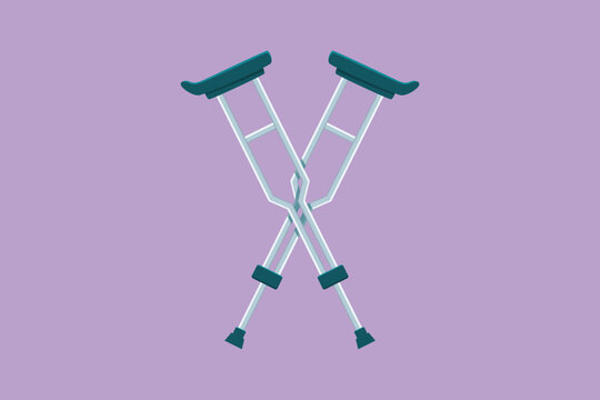 recommend clip art: Cartoon flat style drawing crutches logo. Elbow crutch, telescopic metal crutch. Medical equipment for rehabilitation people with diseases of musculoskeletal system. Graphic design vector illustration