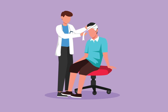 doctor bandaging patient's head, medical scene clip art preview