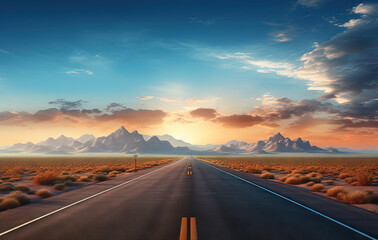 Fototapeta na wymiar Road to the horizon. Landscape with endless highway.