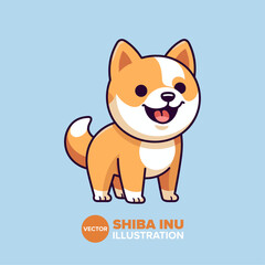 Cartoon Icon of Cute Shiba Inu Dog Standing in Flat Cartoon Style: Vector Illustration for Poster, Card, Decoration, and Print