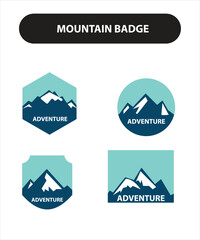 Set of nine mountain travel emblems. Camping outdoor adventure emblems, badges and logo patches. Mountain tourism, hiking. Forest camp labels in vintage style