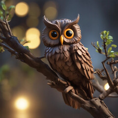 Photo owl made of cosmic energy siting a tree