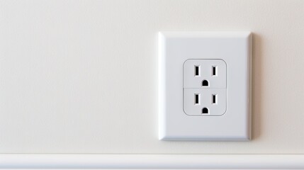 New power outlet in renovated apartment. Empty white plastic copy space.