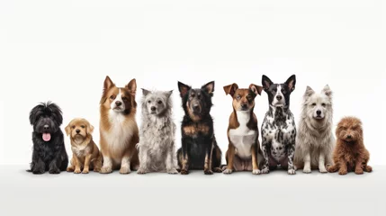 Wandaufkleber Group of sitting dogs of different breeds on a white background © Veniamin Kraskov