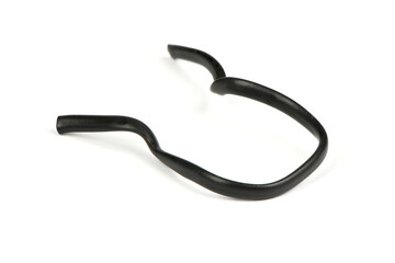 Black plastic coated wire tie used for a variety of things isolated on white background. Side view.