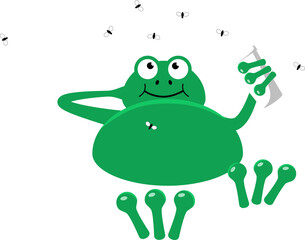 Frog resting swamp reeds and midge