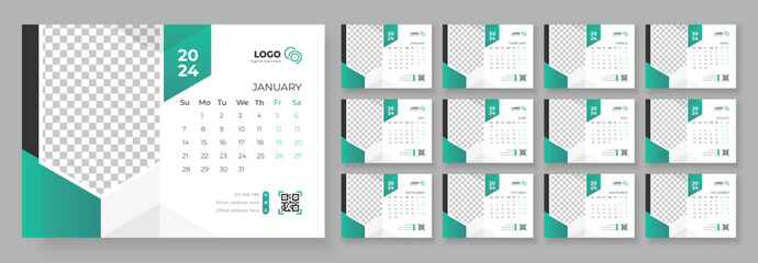 Desk Calendar Template 2024. Desk calendar in a minimalist style. Week Starts on Sunday. Planner for 2024 year.