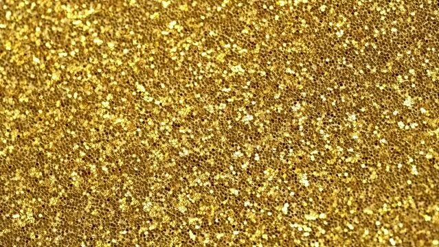 Moving golden sparkle glitter wallpaper. Christmas, New Year or any other holiday or party background. Golden, yellow shiny background