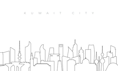 Outline Kuwait city skyline. Trendy template with Kuwait city buildings and landmarks in line style. Stock vector design.