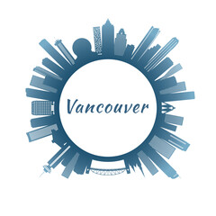Vancouver skyline with colorful buildings. Circular style. Stock vector illustration.