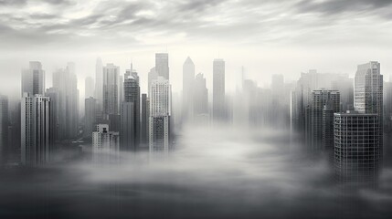  a black and white photo of a city in the fog.  generative ai