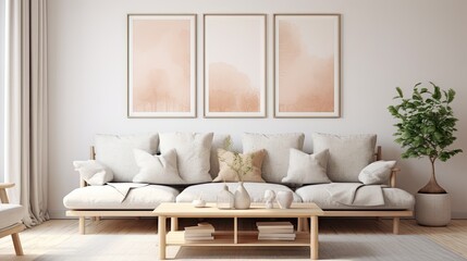 Fototapeta na wymiar Create a Scandinavian style a poster frame in a modern living room background.