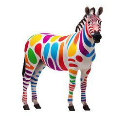 A multicolor zebra with rainbow polka dot camouflage. Transparent background.