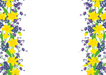 background with flowers in yellow-blue and purple colors for backdrops, wallpapers, cards