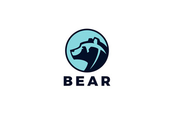 Bear Logo Head in Circle abstract silhouette vector design template.