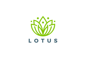Lotus Flower Logo Yoga Design Abstract Vector Linear Outline Luxury Style.