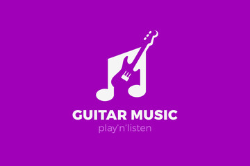 Guitar Logo Note Music Sound Education Party Concept Negative space Design style
