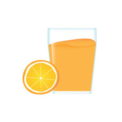 A glass of orange juice and a cut orange.