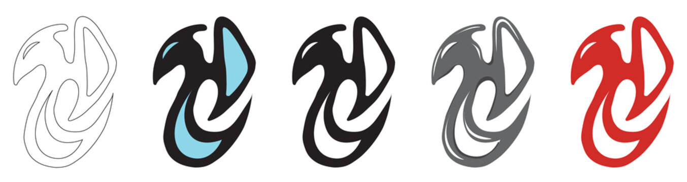 A set of stylized tribal dragons. Symbol of the year. Vector image. Suitable for tattoo.