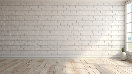 Photorealistic an interior with a white brick wall, useful for photo manipulations or video...