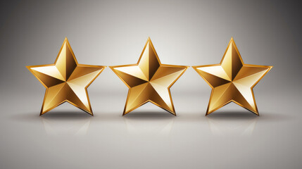 Three gold star rating on dark background. Feedback, review, and rate us concept