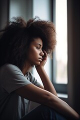 Fototapeta premium shot of a young woman suffering from depression at home