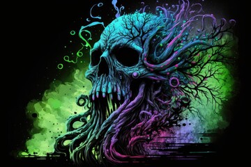 Grunge background with skull and colorful splashes