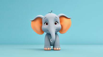 cute elephant character on blue background with copy space