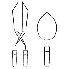 Hand drawn gardening cutter and trowel icon