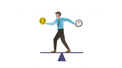 balance, time vs money, animation (alpha channel) transparent background