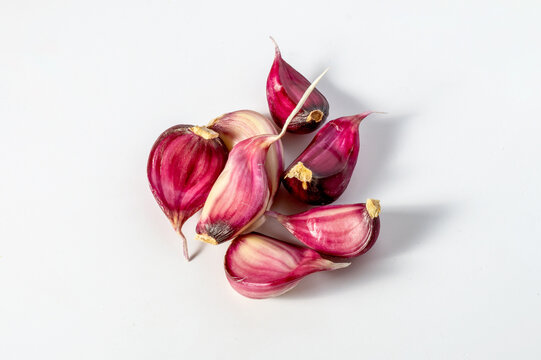 Purple garlic on a white background