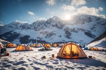 Foto auf Acrylglas Tourist camp in the mountains winter tent. ai generative © Igor