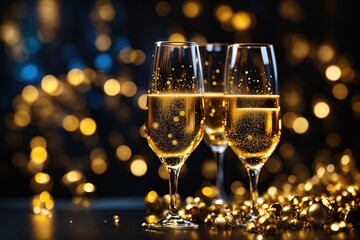Luxurious glasses with golden champagne. ai generative