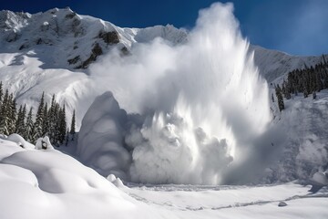 snow avalanche in the mountains