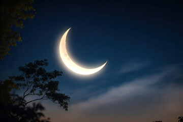 Obraz na płótnie Canvas The bright glowing crescent moon on the night. ai generative