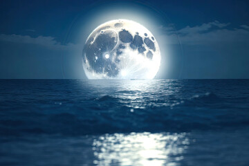 Naklejka na ściany i meble full moon over sea. ai generative