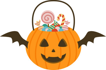 Fototapeta premium Halloween Pumpkin Bicket with Candy illustration.