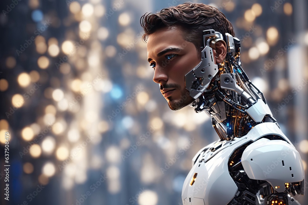 Poster robot with man face. ai generative